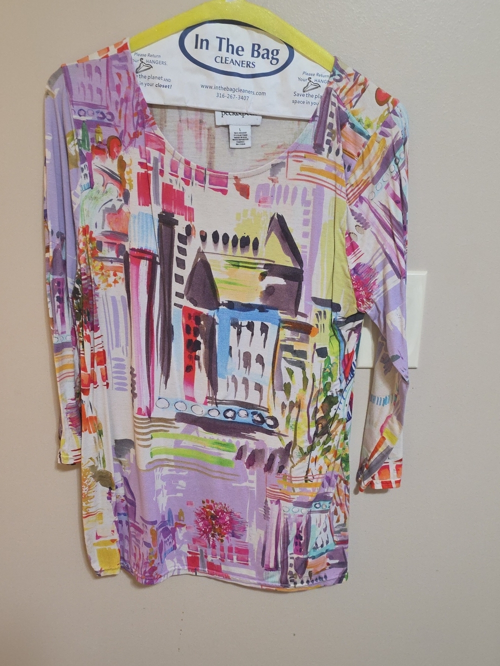 Peck & Peck Lavender Abstract Watercolor Long Sleeve Tee